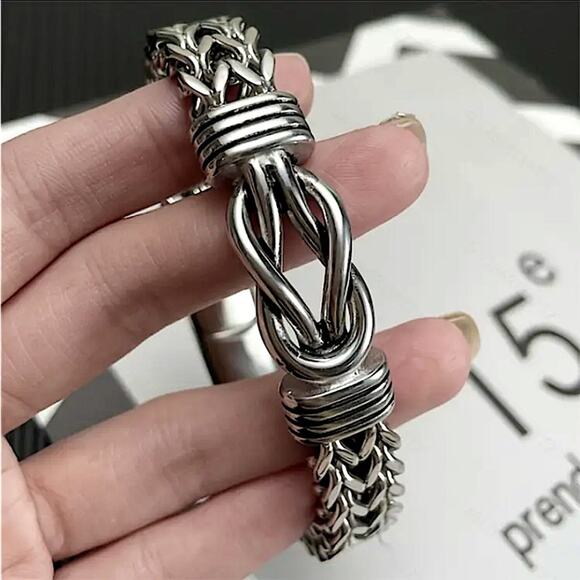 Stainless Steel Chain Link Bracelet, Mantra, Curb Hand Woven Engraved - Picture 4 of 5